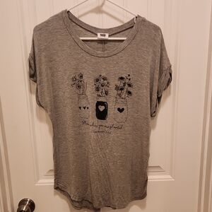 NWOT Gray Graphic T-Shirt with Floral Design